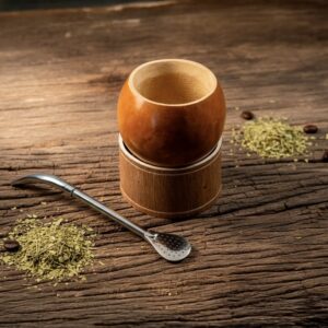 KIT: Mate torpedo + posa mate de cuero crudo regulable + bombilla acero inox.